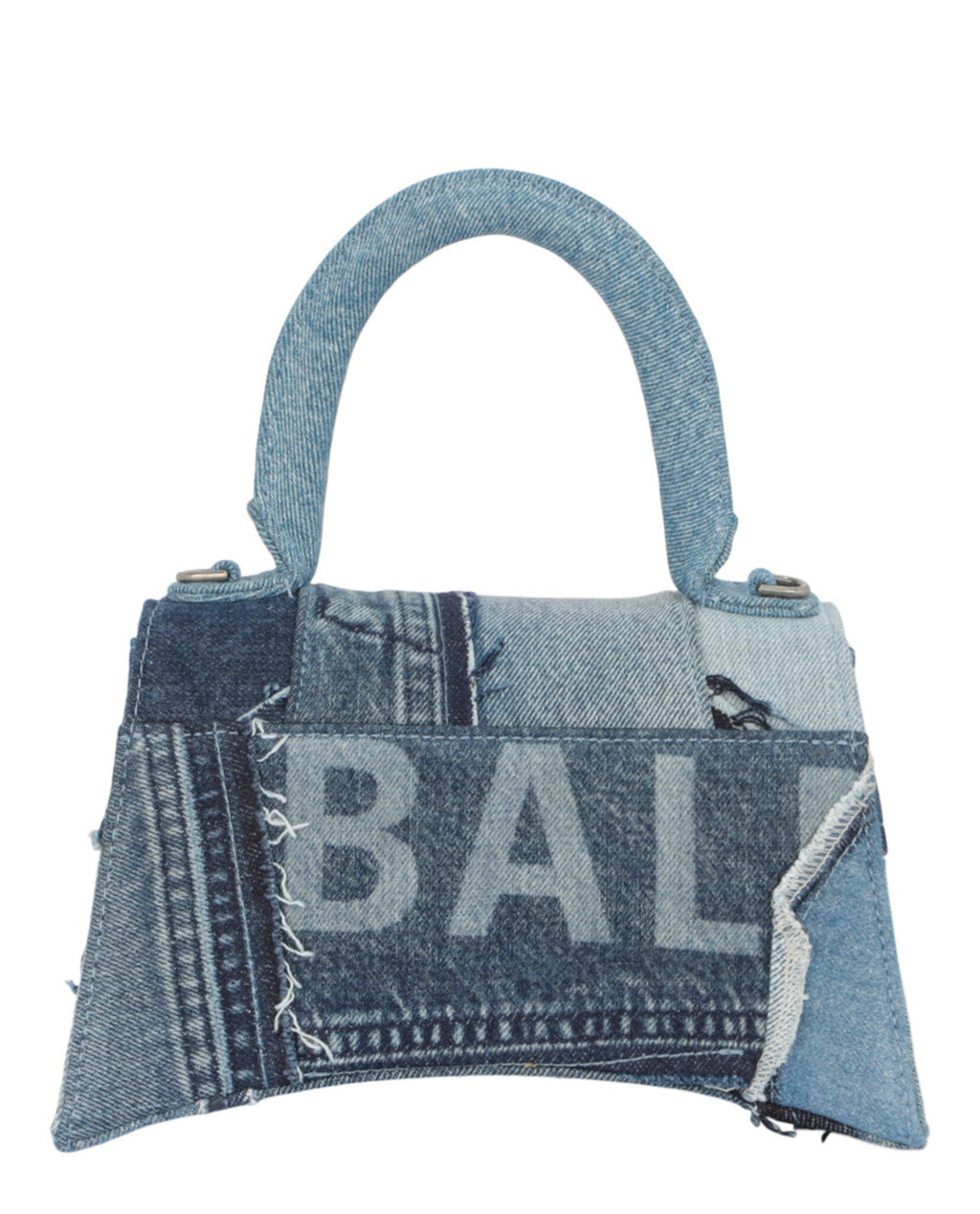 Balenciaga Womens Hourglass Denim Patchwork Top Handle Bag