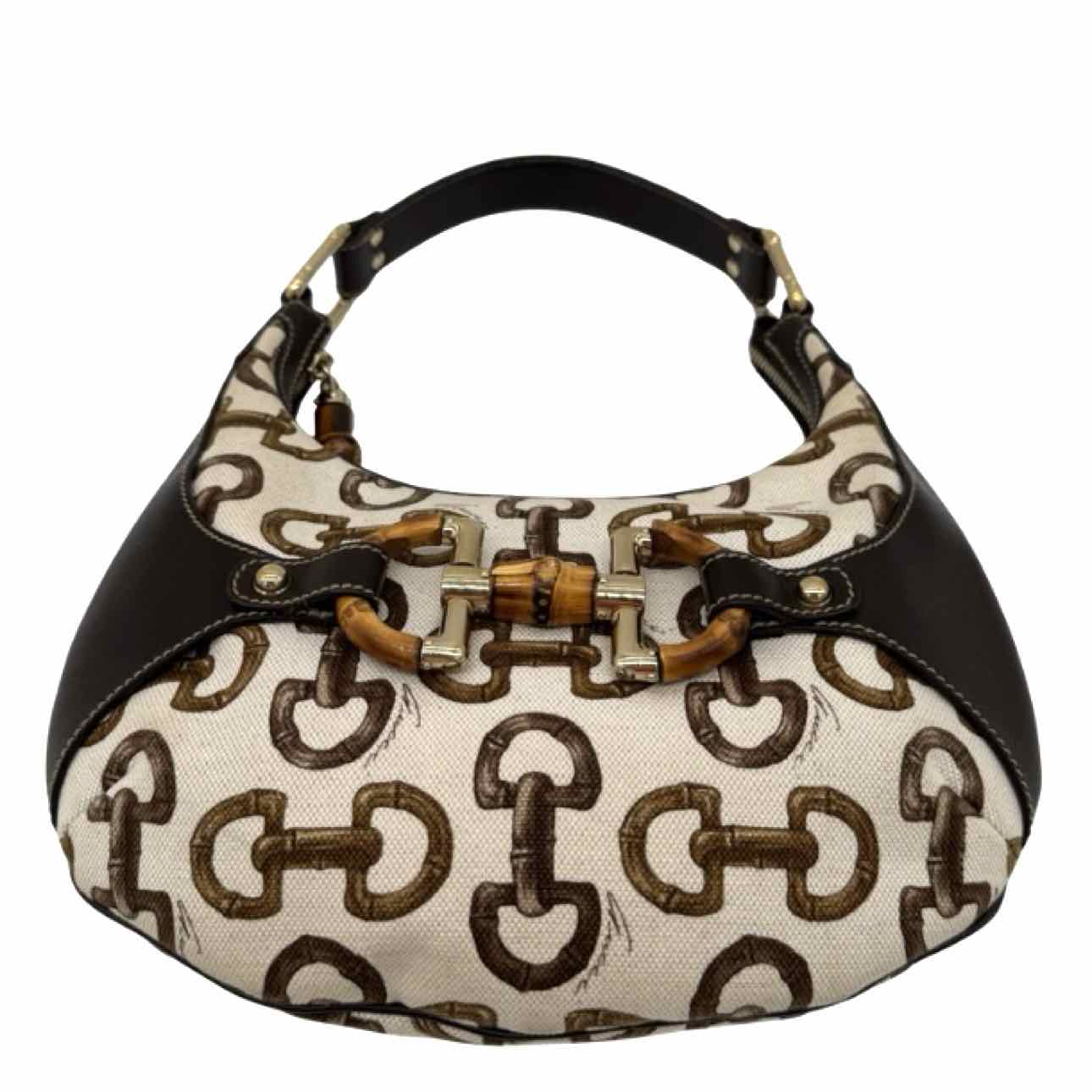 GUCCI Canvas Bamboo Horsebit Amalfi Hobo Bag
