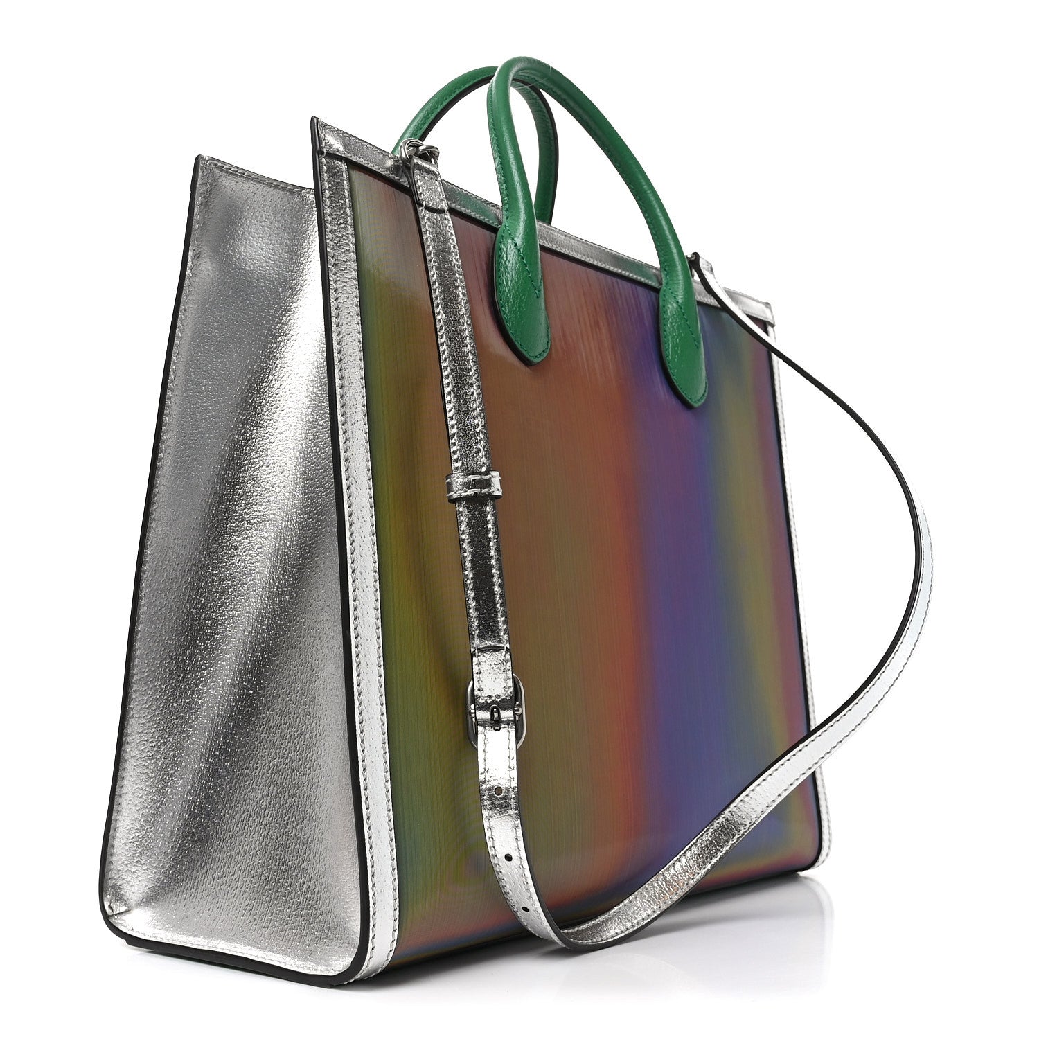 Laminated Textured Dollar Calfskin Good Game Interlocking G Tote Silver