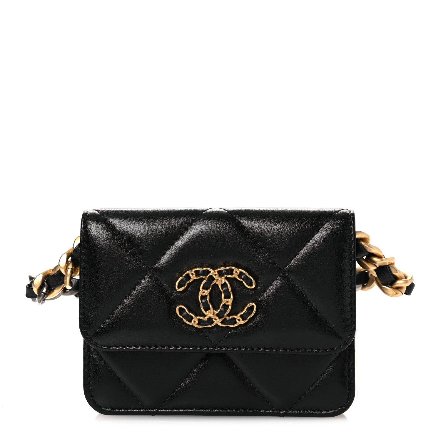 Lambskin Quilted Chanel 19 Flap Belt Bag Black