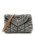 Denim Quilted Toy Loulou Puffer Monogram Chain Satchel Blue Cinnamon