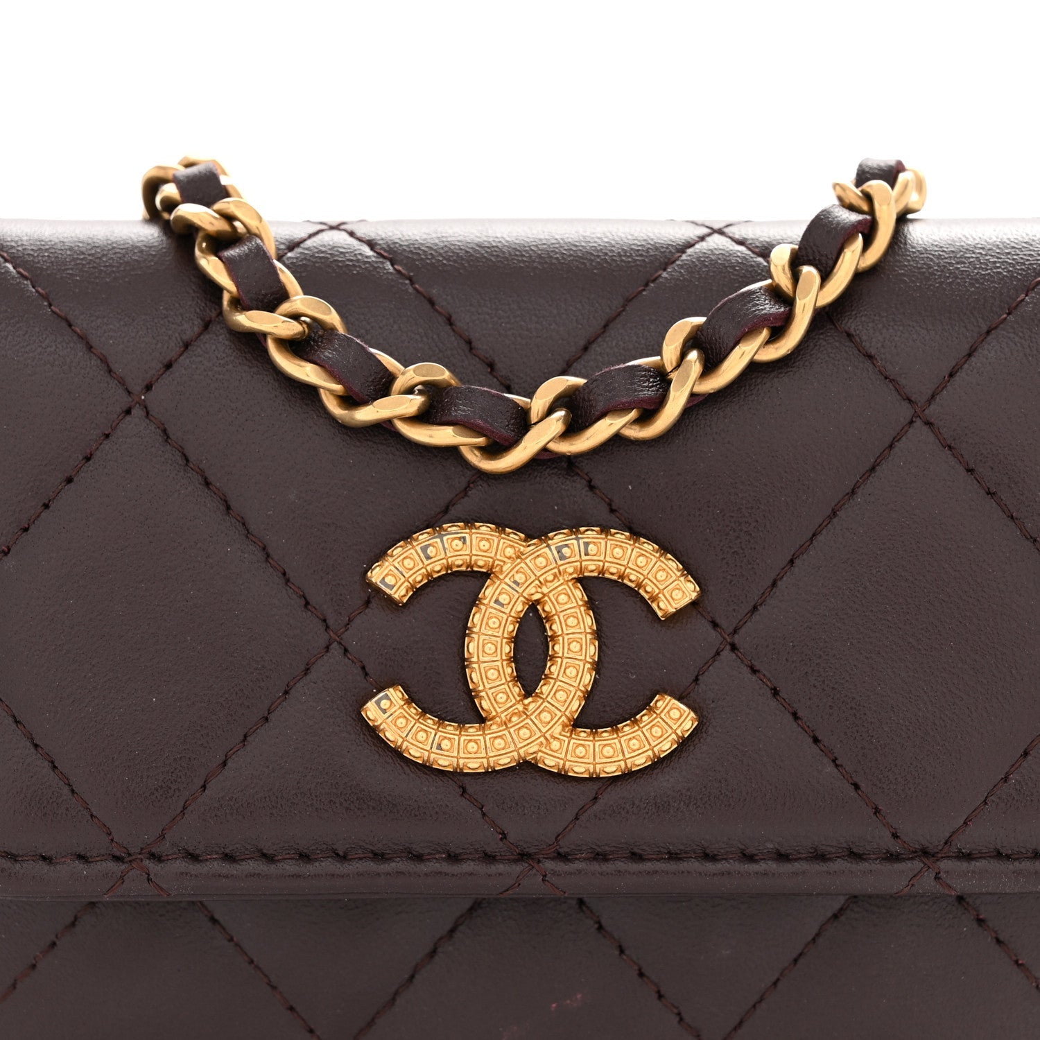Lambskin Quilted Studded CC Clutch With Chain Dark Purple