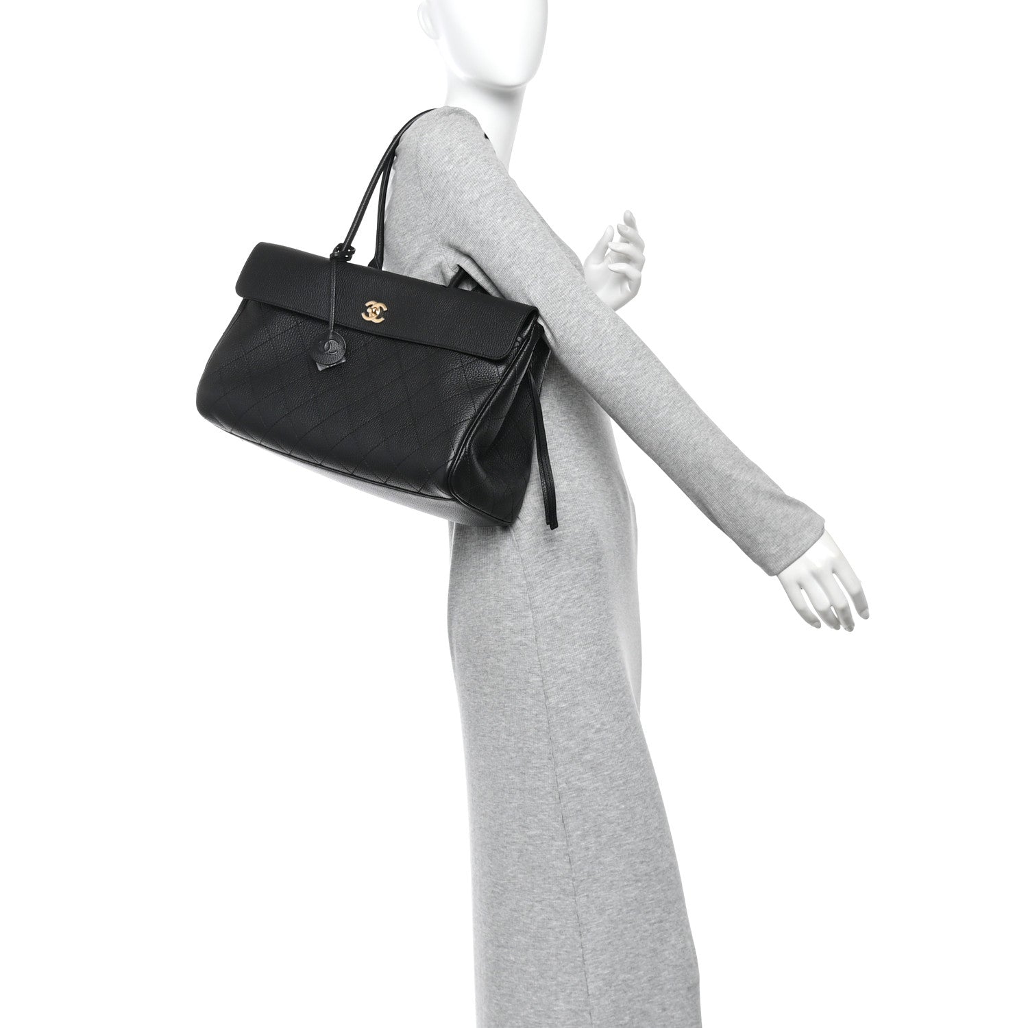 Grained Calfskin Stitched Urban Essentials Large Shopping Bag Black