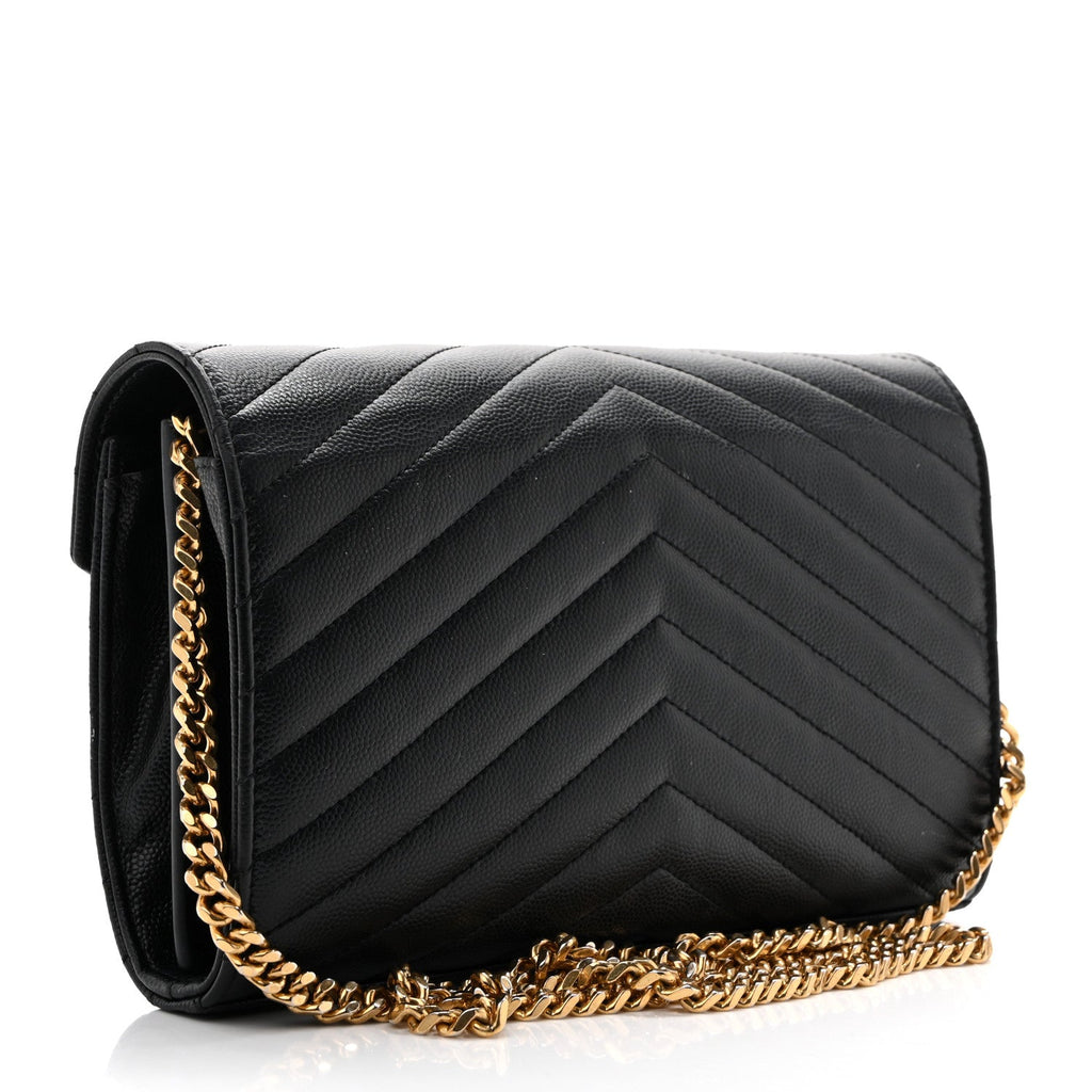 Grain De Poudre Matelasse Chevron Monogram Chain Wallet Black