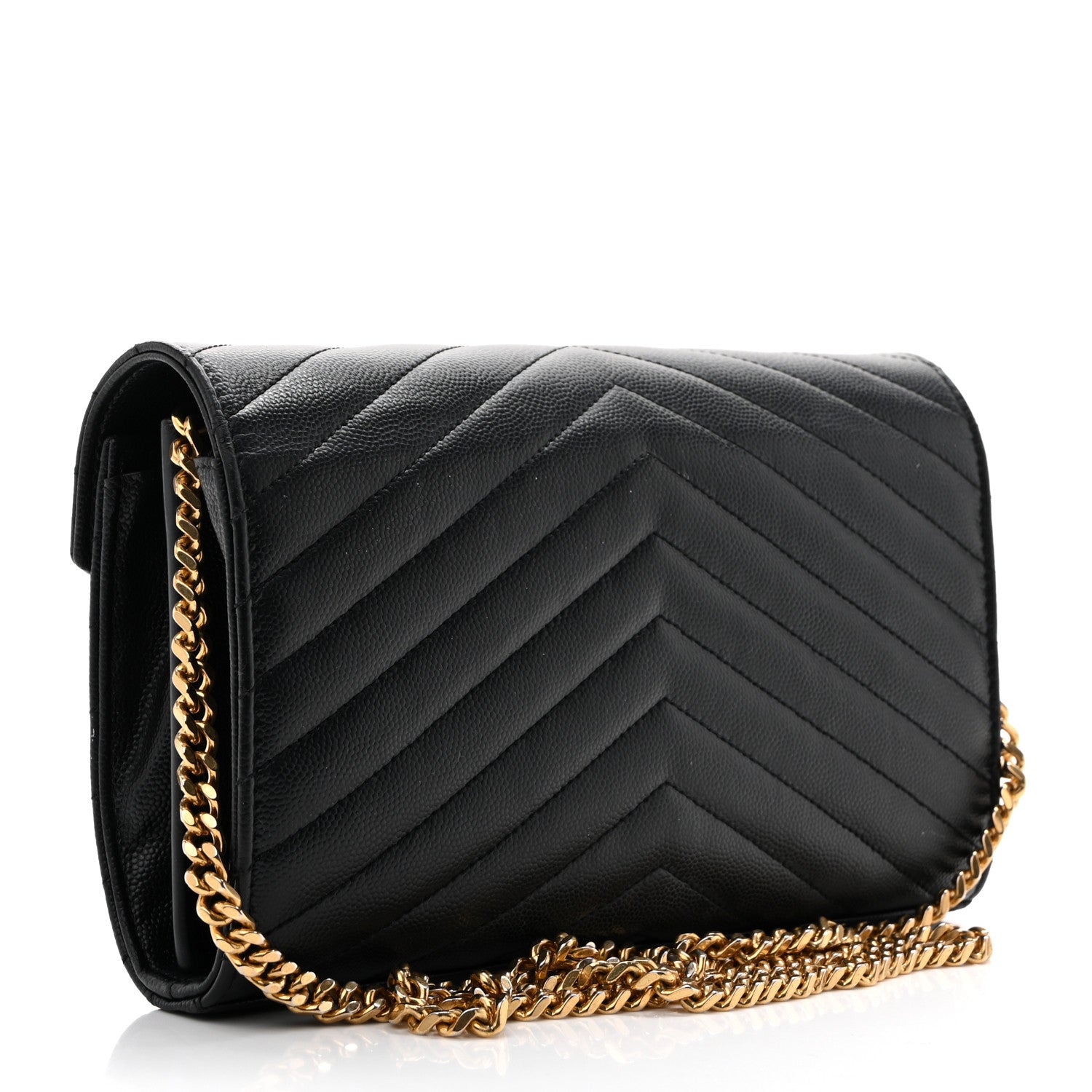 Grain De Poudre Matelasse Chevron Monogram Chain Wallet Black