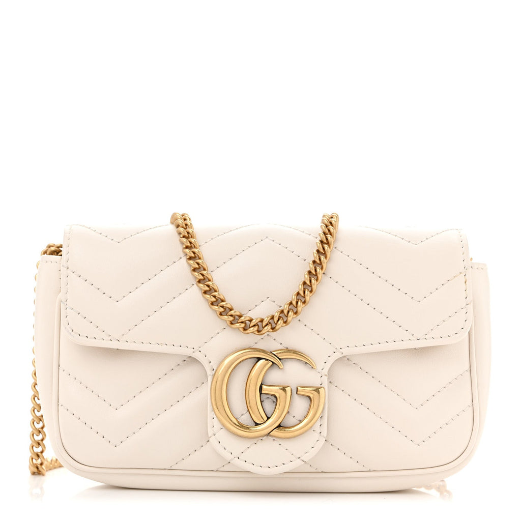 Calfskin Matelasse Super Mini GG Marmont Shoulder Bag White
