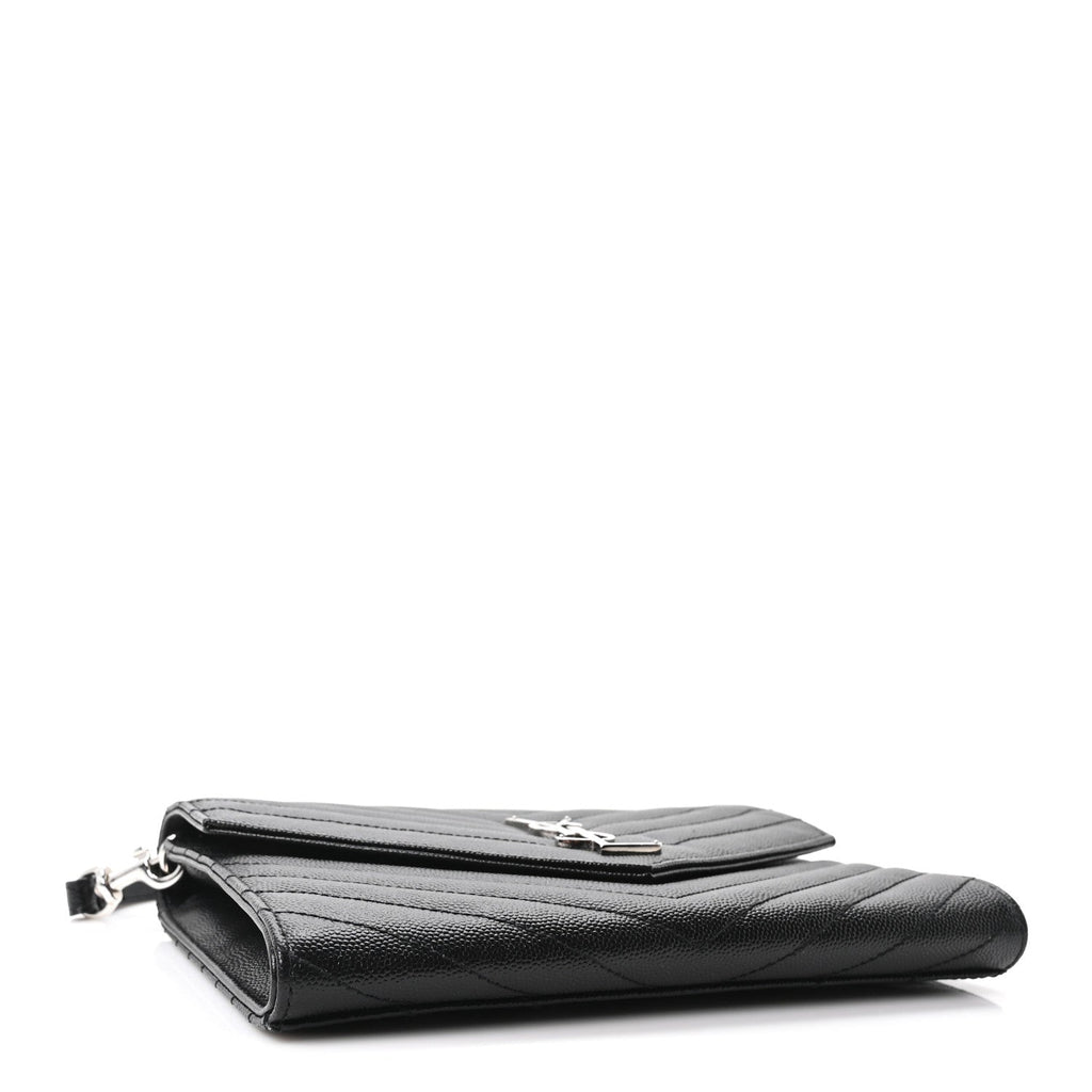Grain De Poudre Matelasse Chevron Monogram Envelope Clutch Black