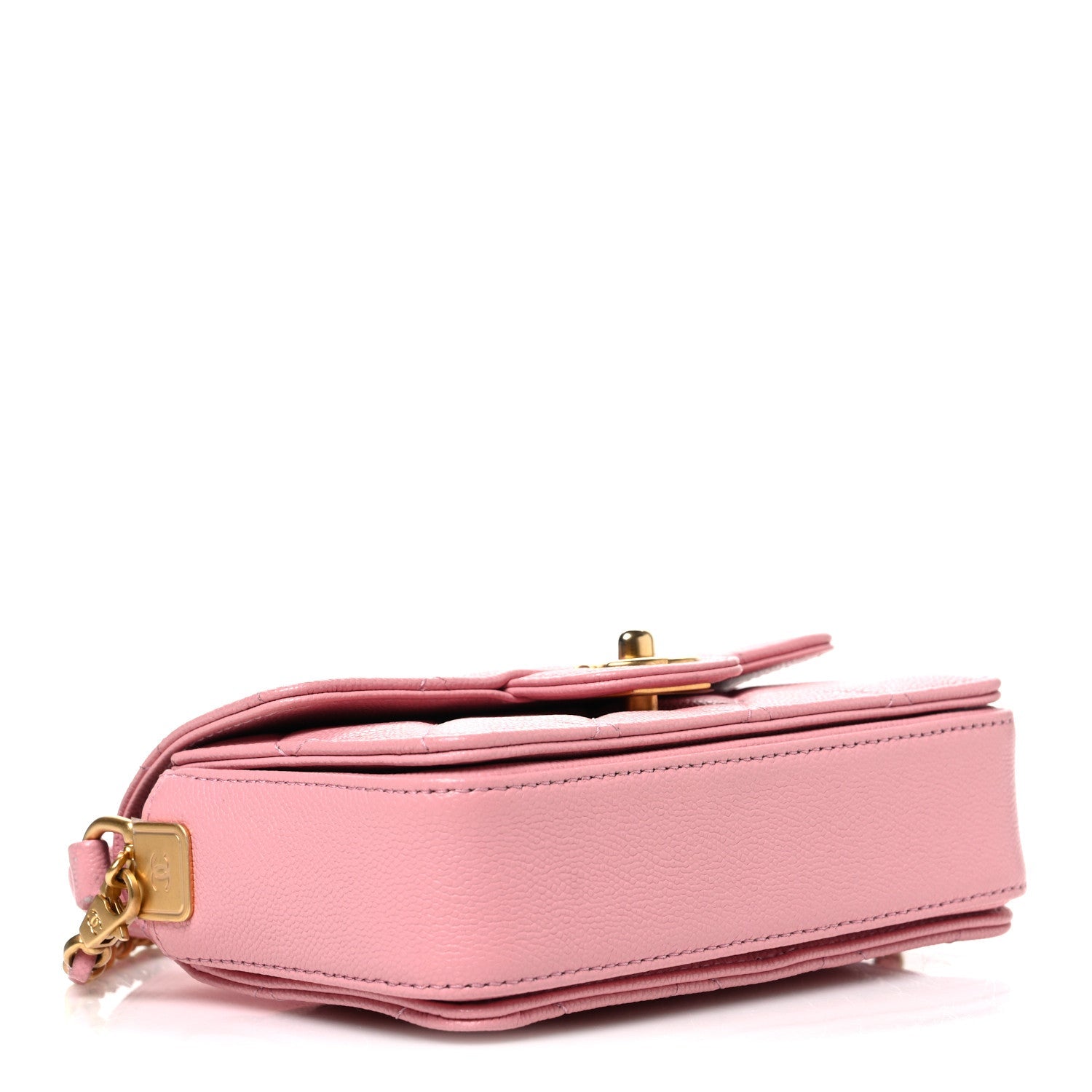Shiny Caviar Quilted Mini Top Handle Flap Pink