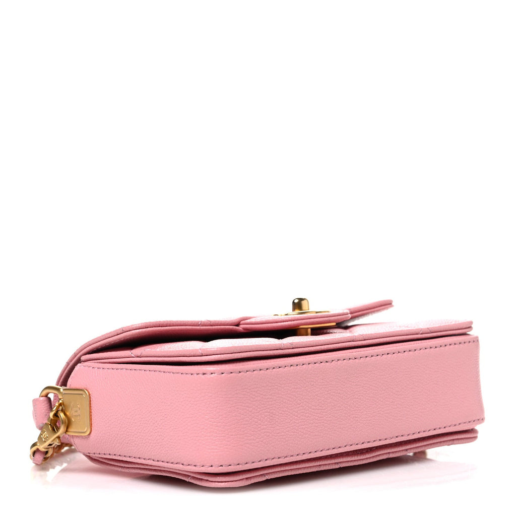 Shiny Caviar Quilted Mini Top Handle Flap Pink Pink