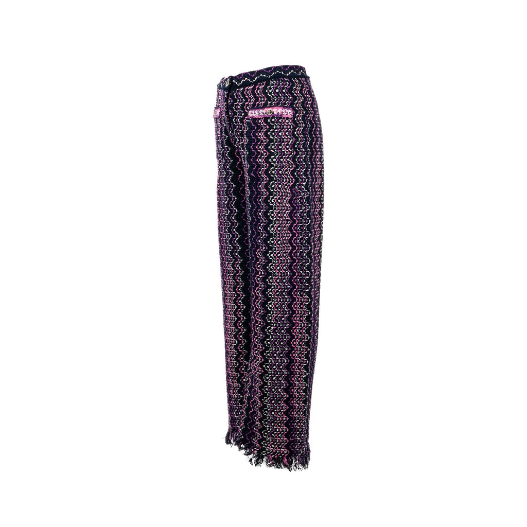 Chanel 21p Size 34 Pants Tweed Navy Blue/Purple/Pink