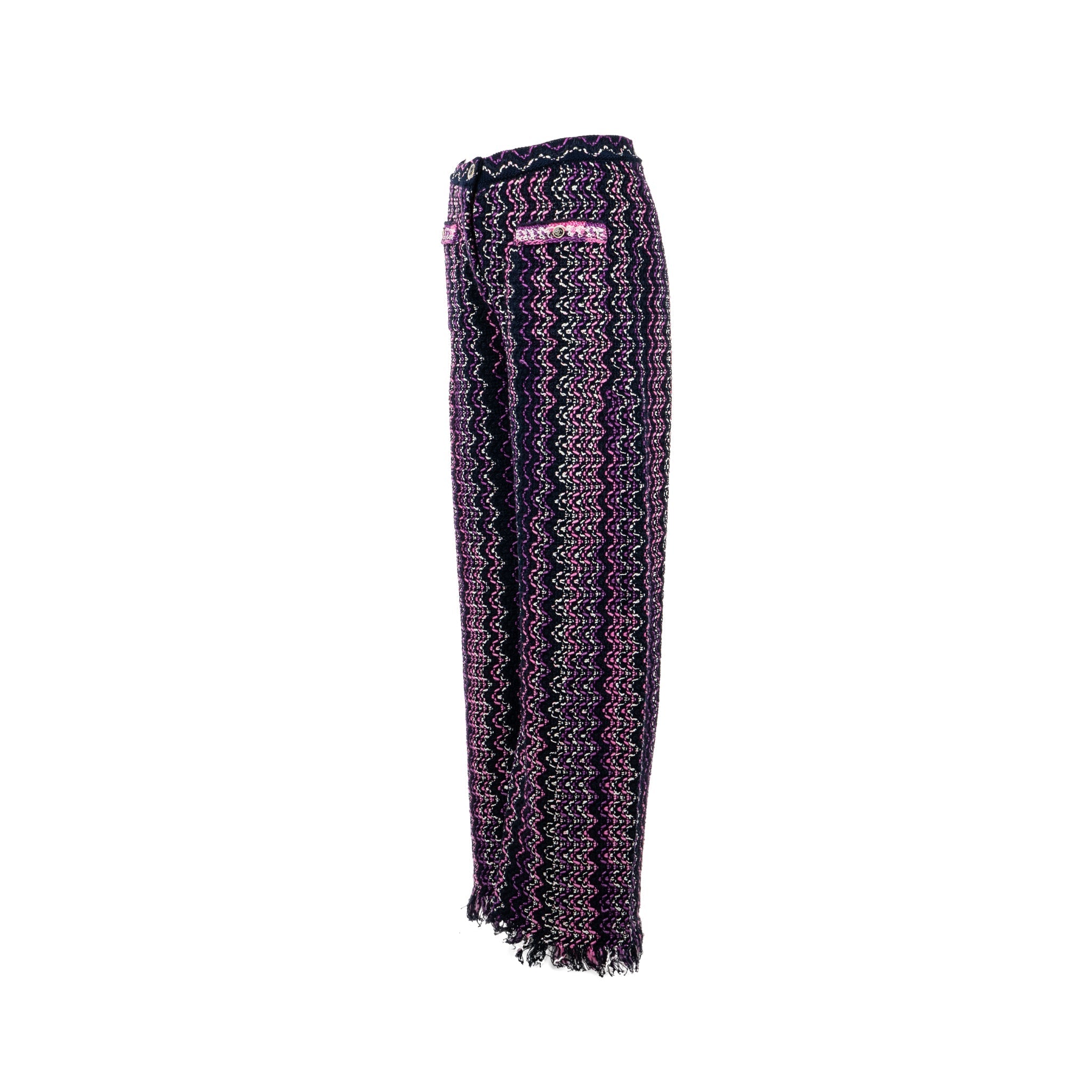 Chanel 21p Size 34 Pants Tweed Navy Blue/Purple/Pink
