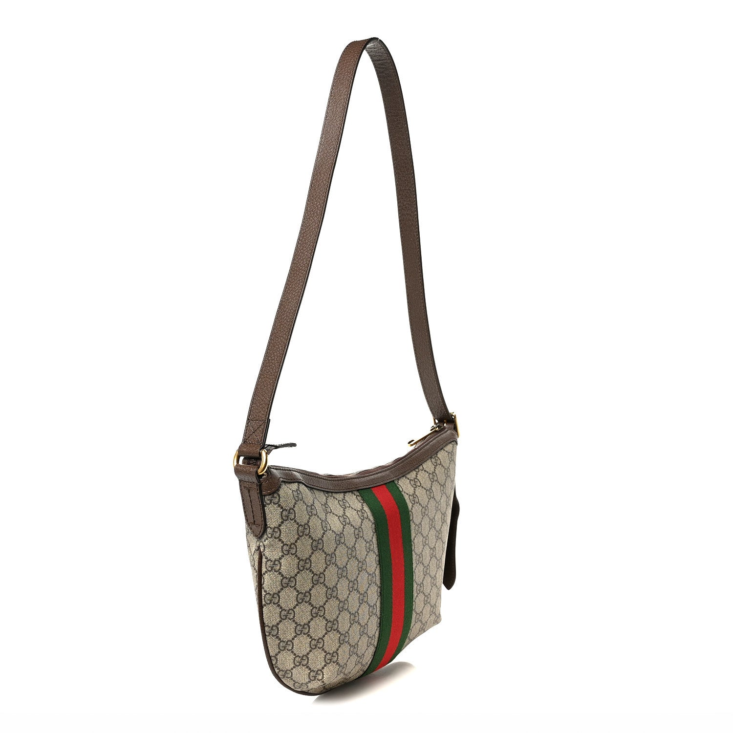 GG Supreme Monogram Web Small Ophidia Half Moon Hobo Brown