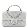Metallic Caviar Quilted Mini Top Handle Rectangular Flap Silver