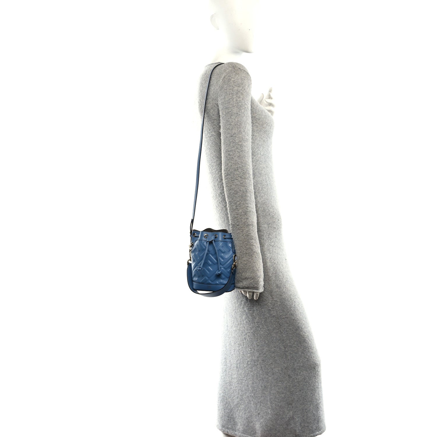 Vitello Liberty F is Fendi FF 1974 Embossed Mini Mon Tresor Bucket Bag Nebula