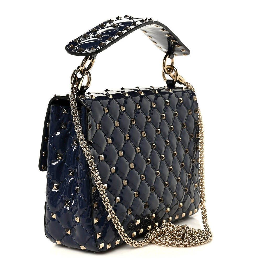 Patent Medium Rockstud Spike Shoulder Bag Pure Blue