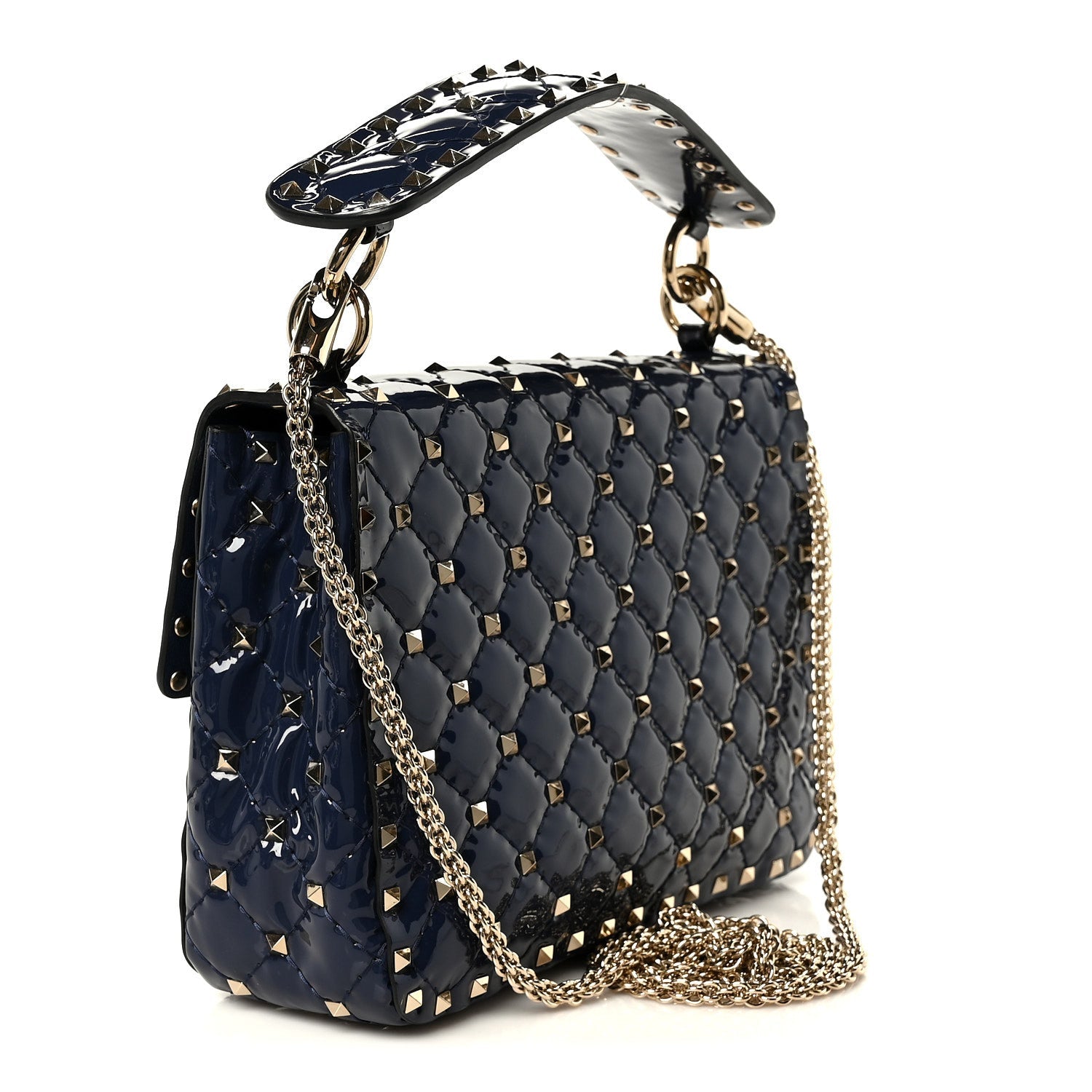 Patent Medium Rockstud Spike Shoulder Bag Pure Blue