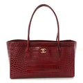Calfskin Crocodile Embossed Archetype Small Shopping Tote Burgundy