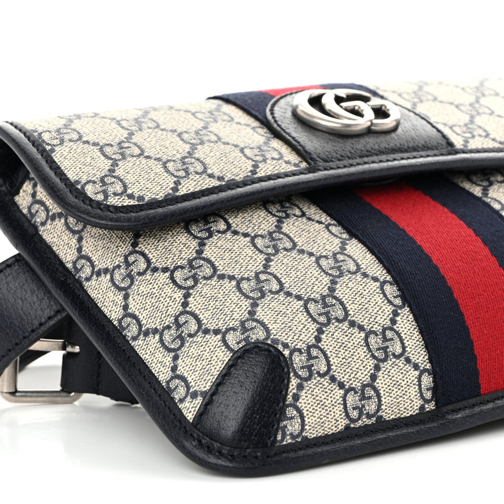 GG Supreme Monogram Web Small Ophidia Belt Bag 90 36 Beige Navy 90/36 Beige Navy