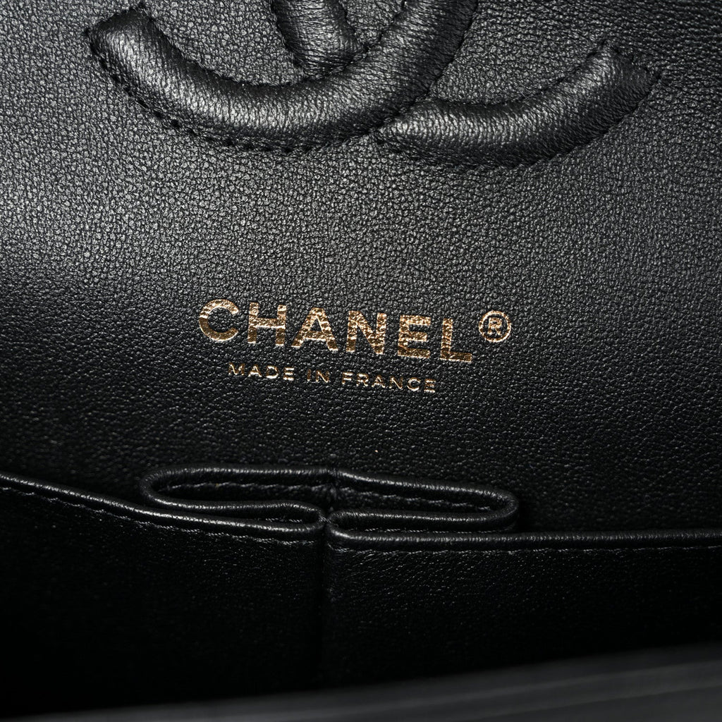 Lambskin Quilted Studded Medium Double Flap Black