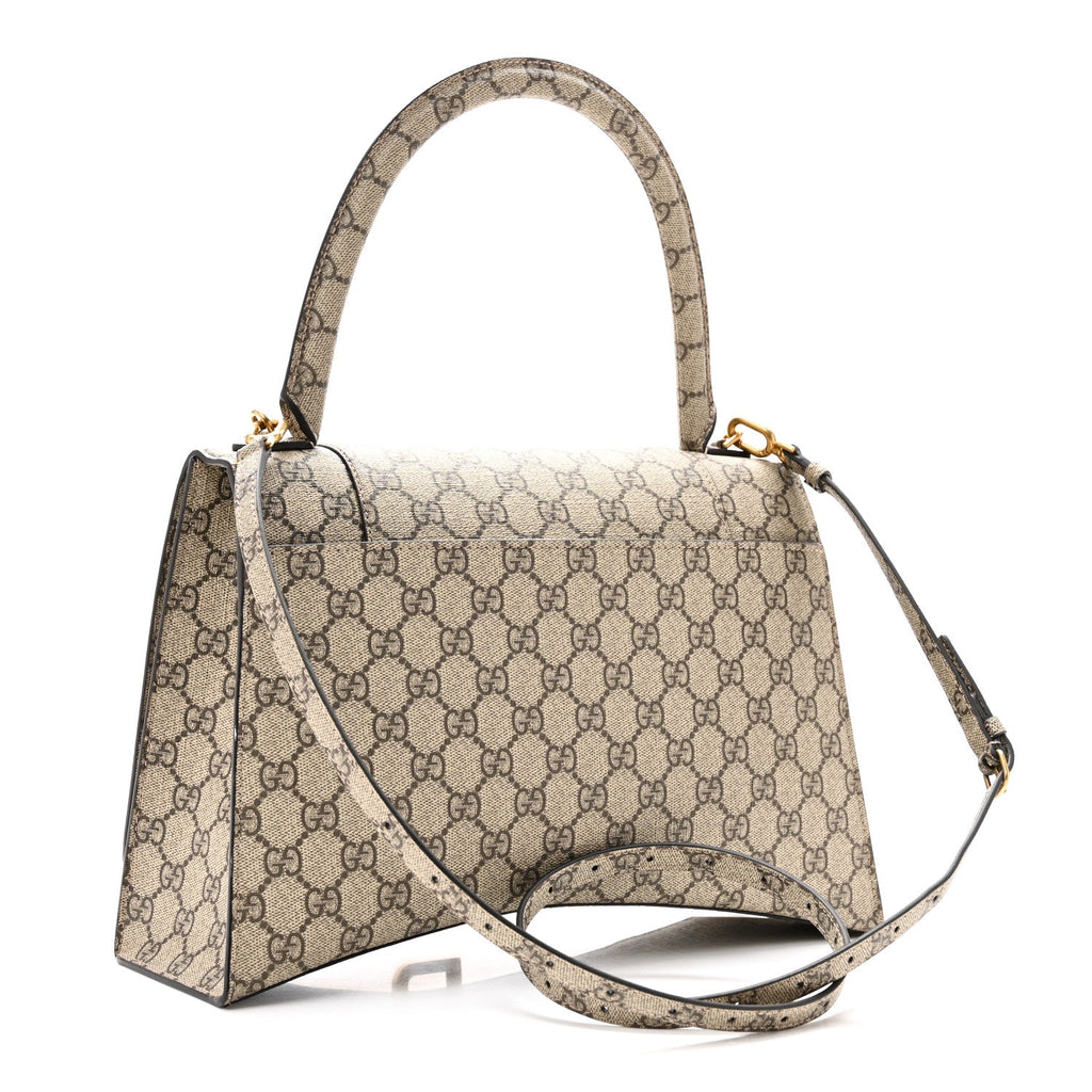 X GUCCI GG Supreme Monogram Medium Hourglass Top Handle Bag Beige Ebony