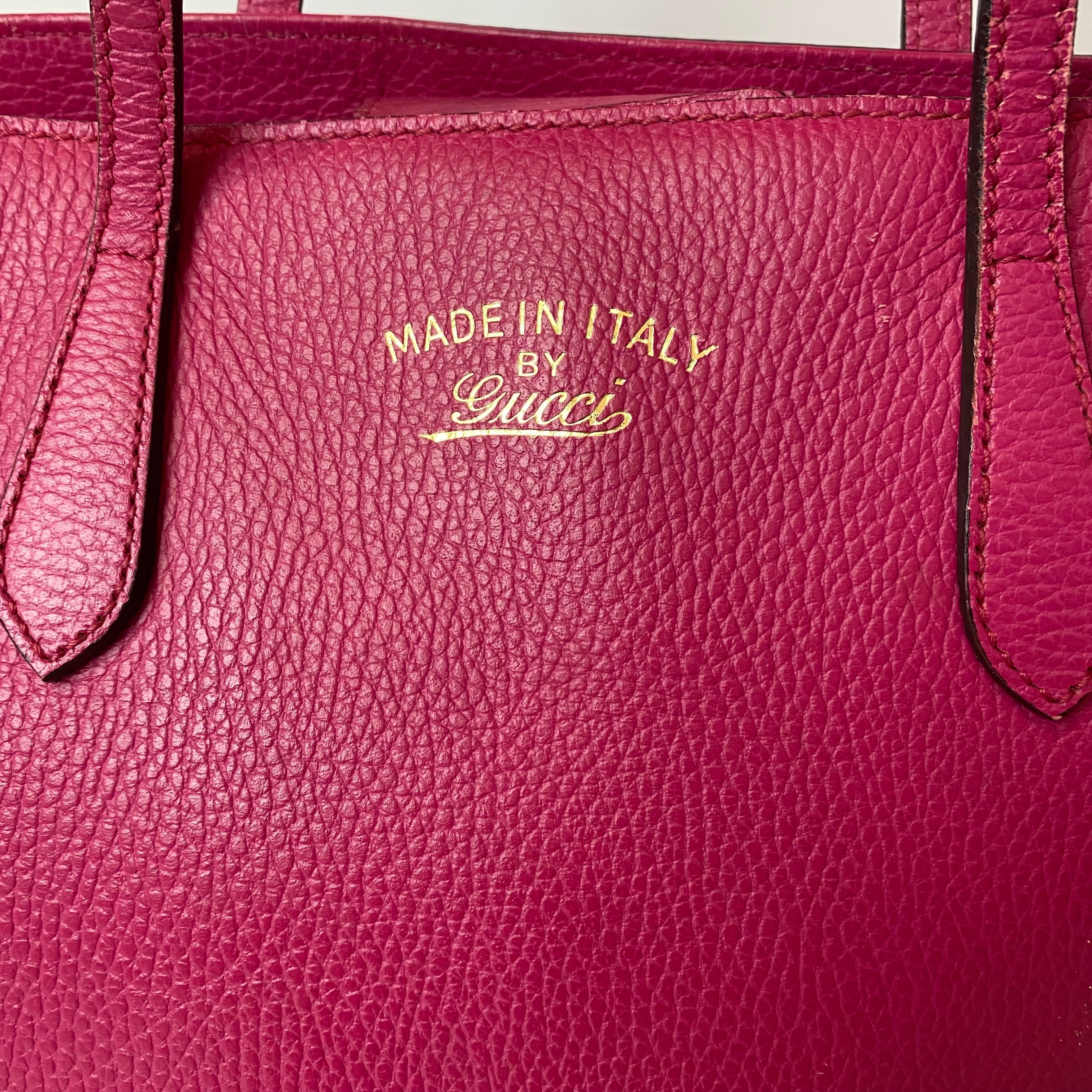GUCCI Swing Medium Leather Tote Shoulder Bag Pink
