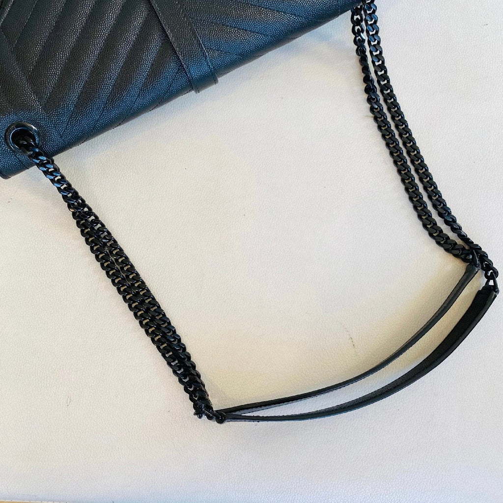YVES SAINT LAURENT YSL Monogram Mix Matelasse Envelope Chain Bag Large Black