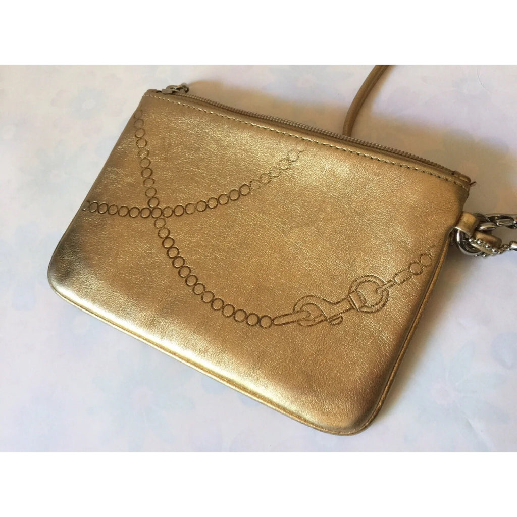 COACH Gold Leather Embossed Wristlet