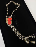 Chanel 21ss Pink Crystal & Pearl long Chain