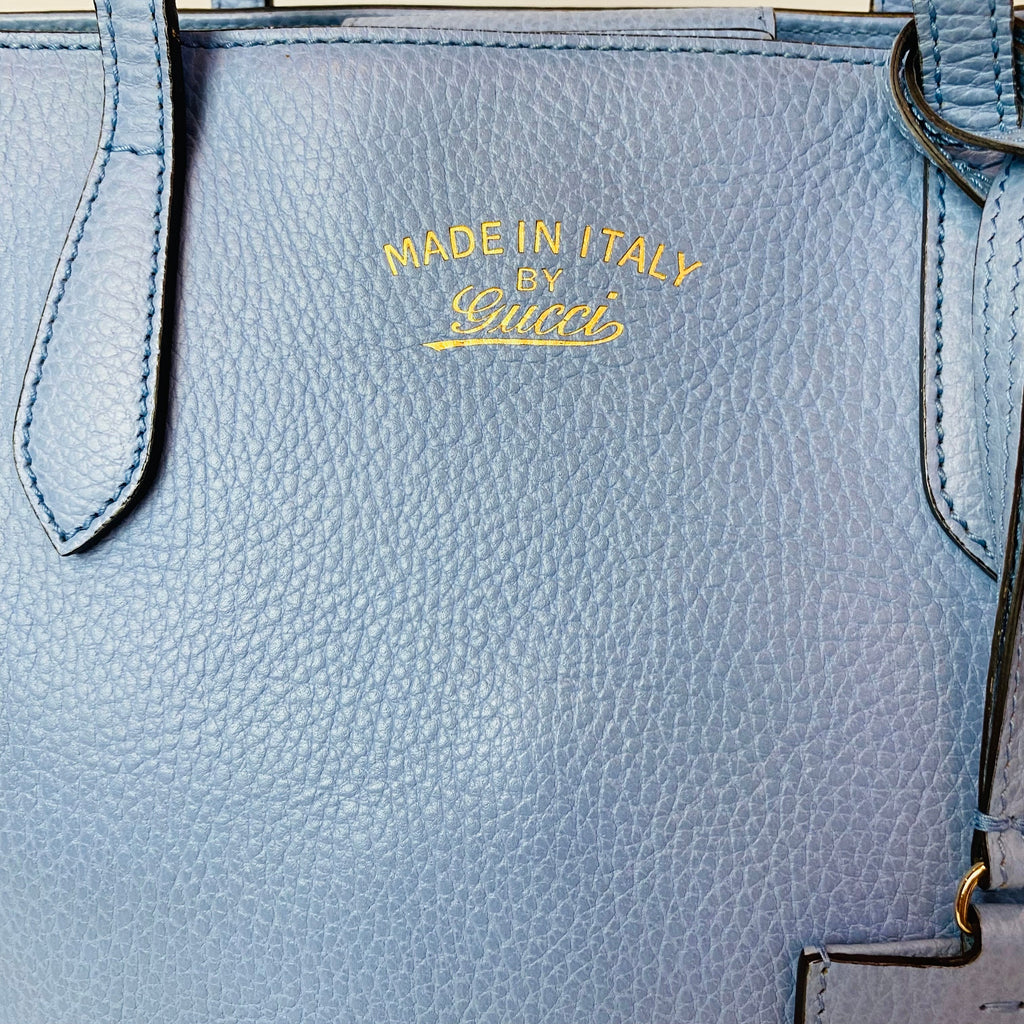 GUCCI Swing Medium Leather Tote Shoulder Bag Light Blue