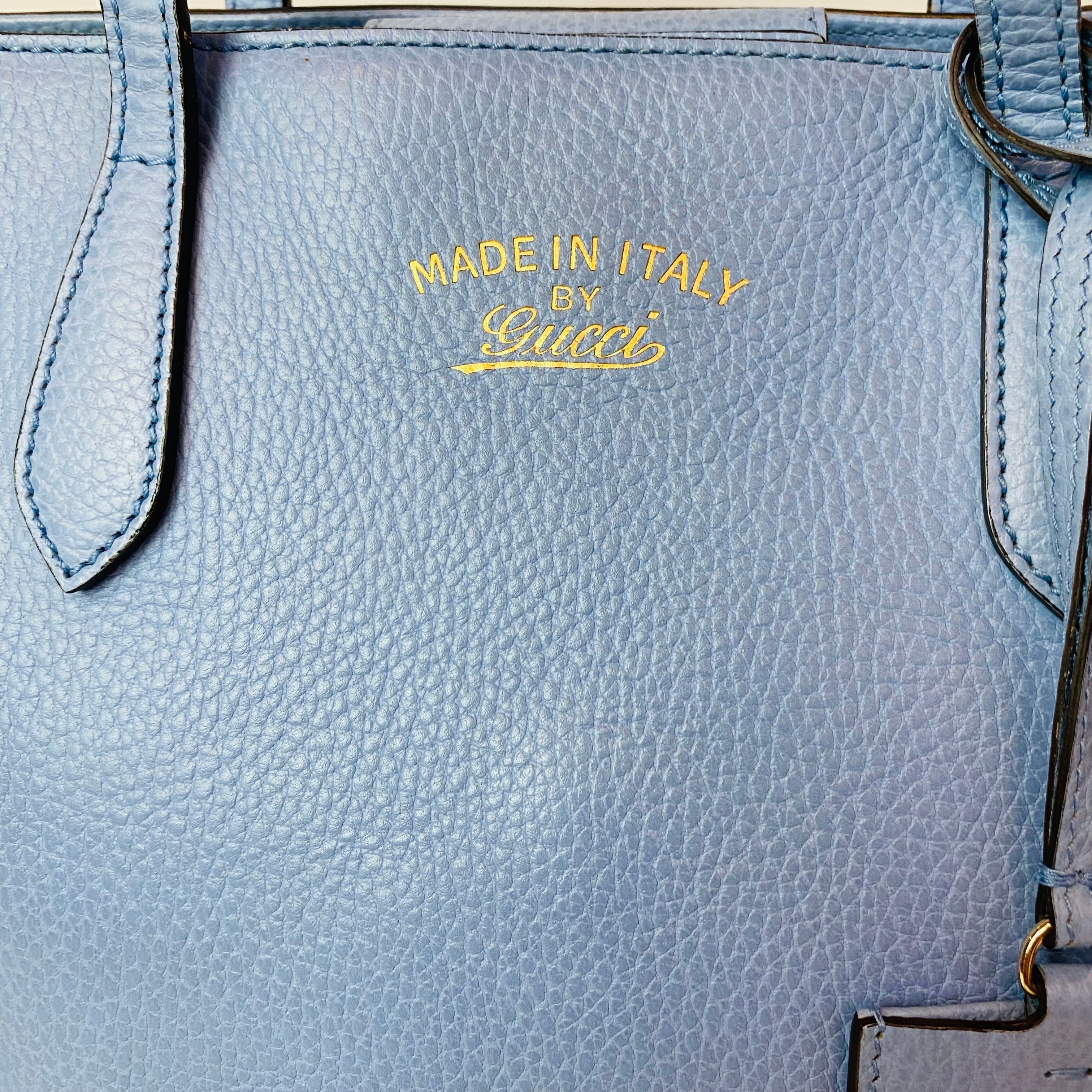 GUCCI Swing Medium Leather Tote Shoulder Bag Light Blue
