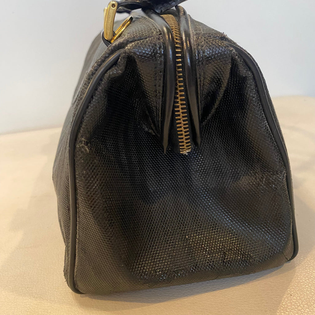 FENDI Vintage Black Striped Canvas Small Boston Handbag