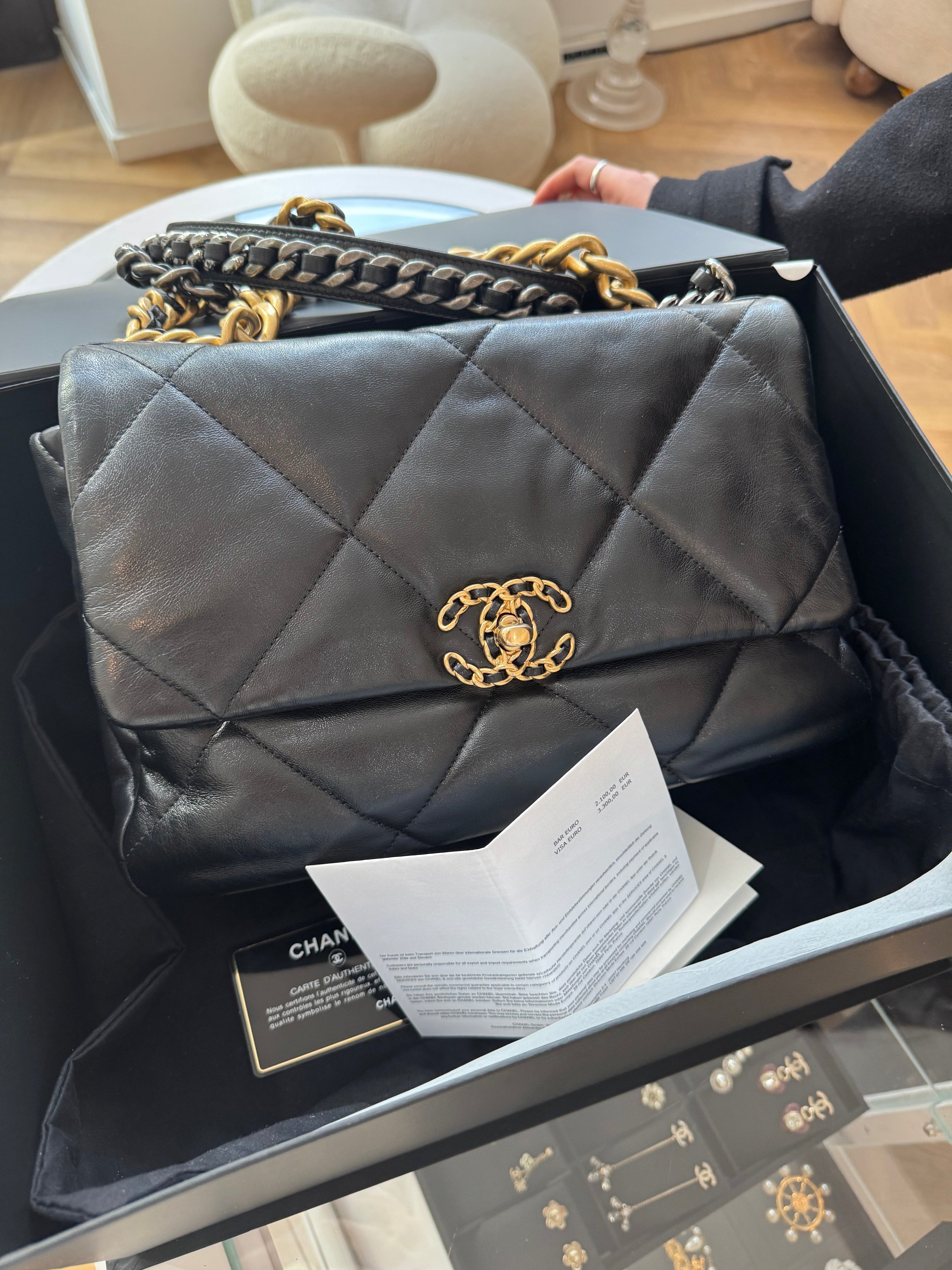 Chanel 19 Black Shiny Lambskin Leather Bag
