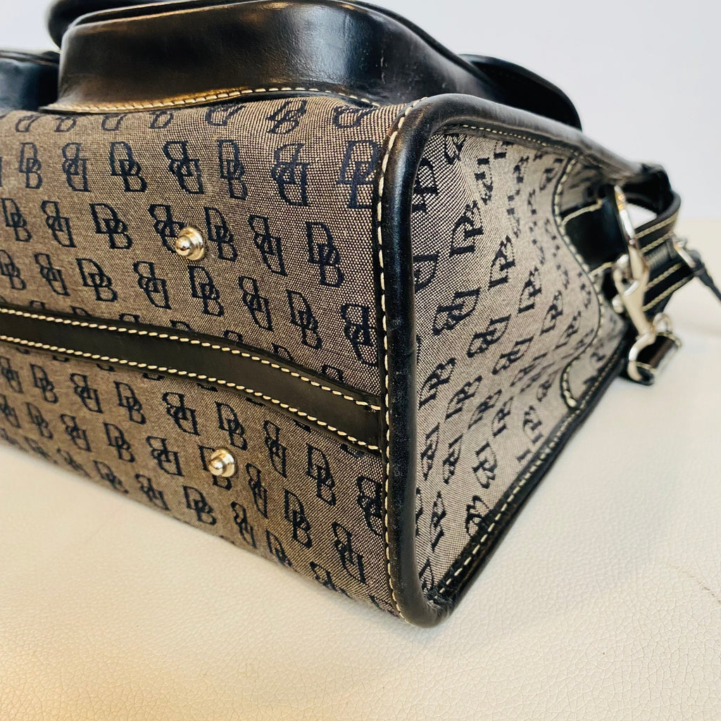 DOONEY & BOURKE Gray Canvas Black Leather Trim Signature Satchel Shoulder Bag Handbag