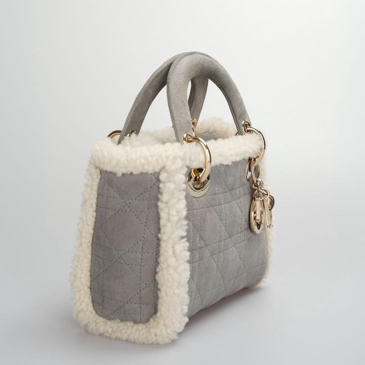Christian Dior Lady Dior   2020 Mini Suede Shearling Cannage Lady Dior satchel