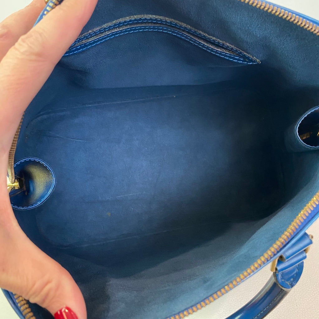 LOUIS VUITTON Epi Alma PM Satchel Handbag with Epi Elise Wallet in Blue