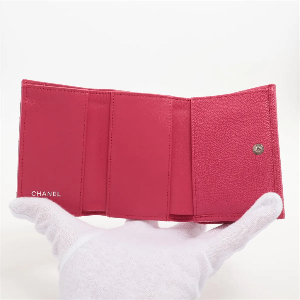 Chanel CC Logo Matelasse Caviar Skin Compact Wallet Pink