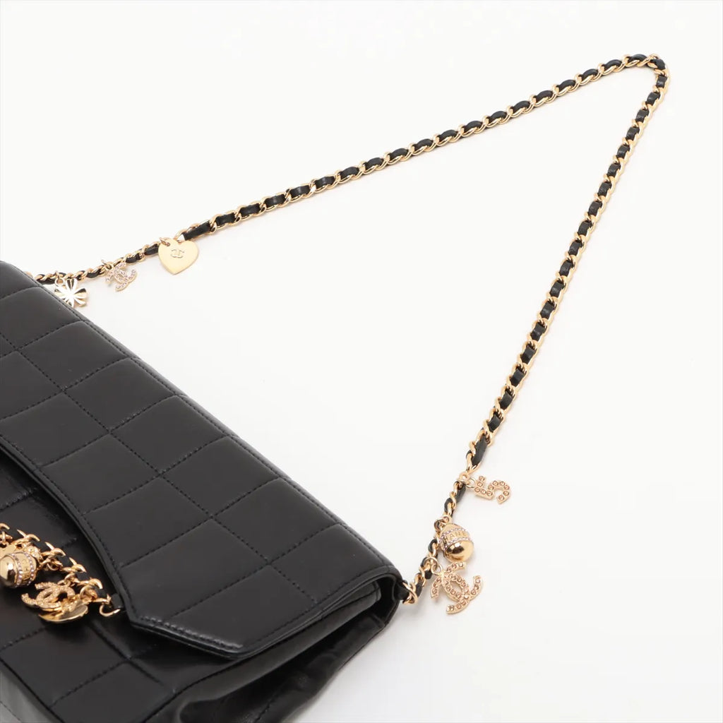 Chanel Chocolate Bar Lambskin Charm Chain Shoulder Bag Black