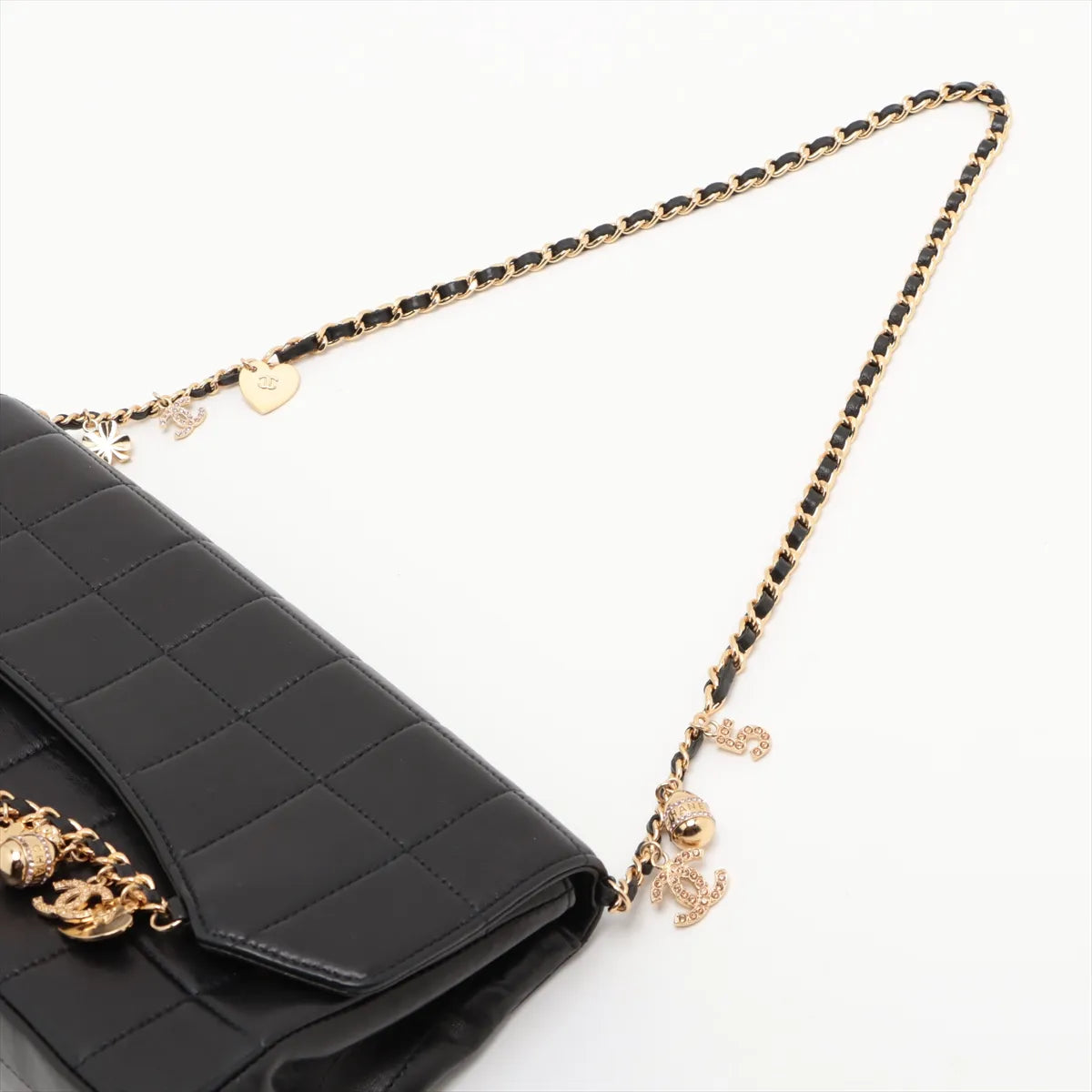Chanel Chocolate Bar Lambskin Charm Chain Shoulder Bag Black