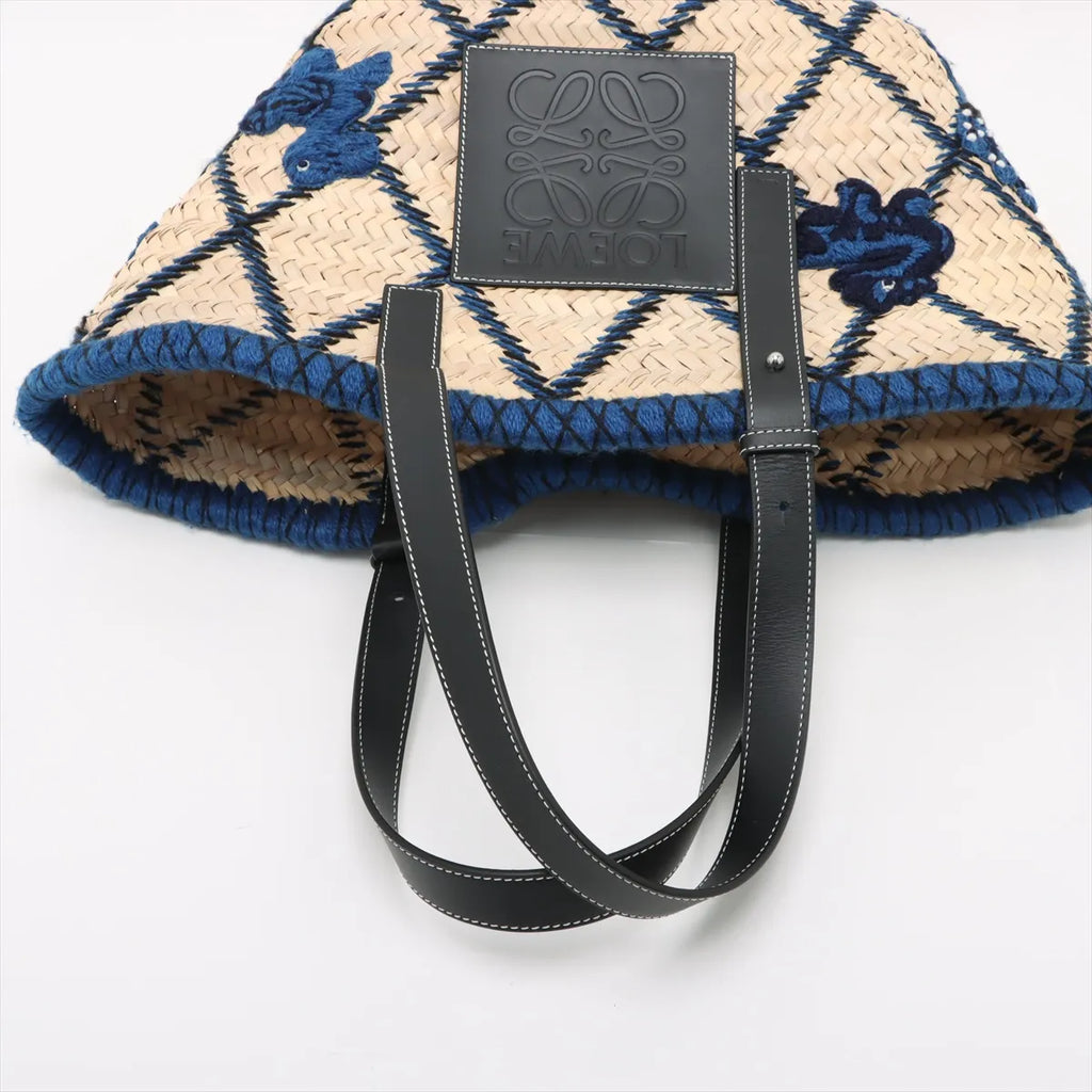Loewe Basket Medium Raffia Tote Bag Beige x Blue