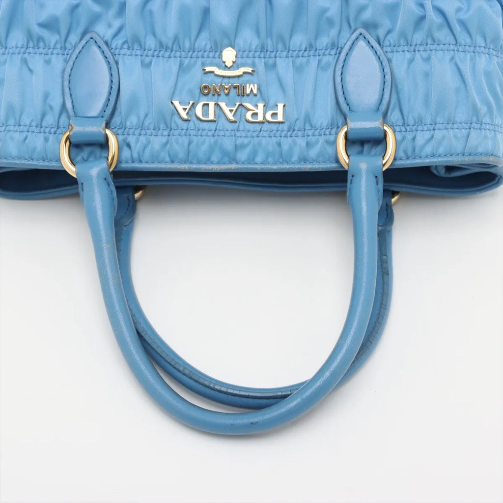 Prada Nappa Gaufre Nylon Leather Handbag Blue