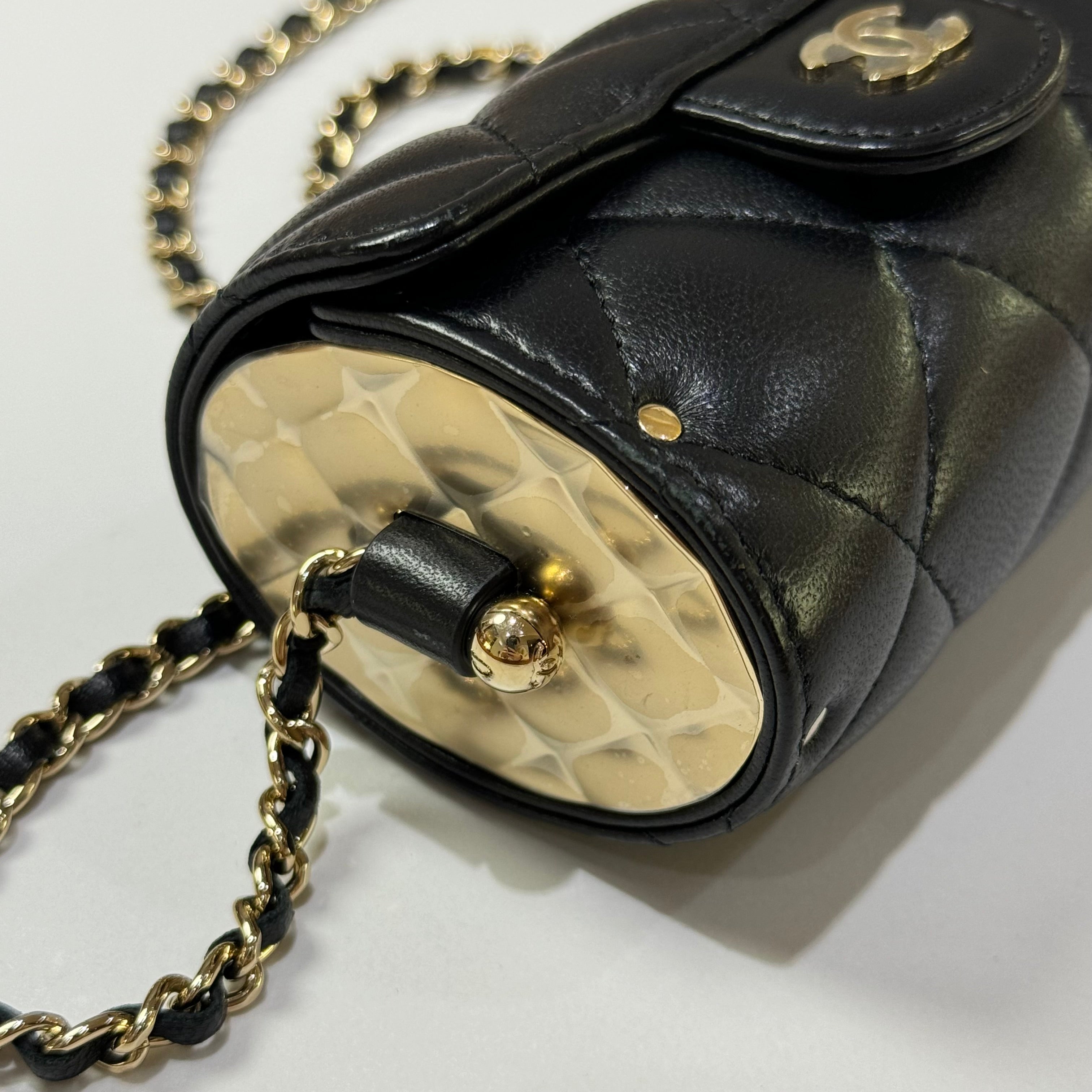 CHANEL LIPSTICK CYLINDER BAG IN BLACK WITH GOLD CHAIN