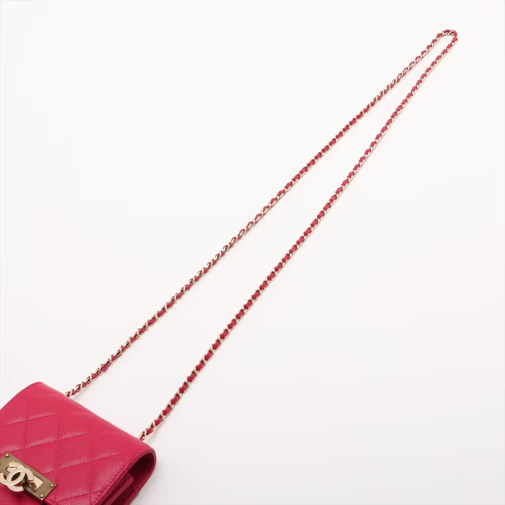Chanel CC Logo Matelasse Caviar Skin Chain Phone Case Bag Hot Pink