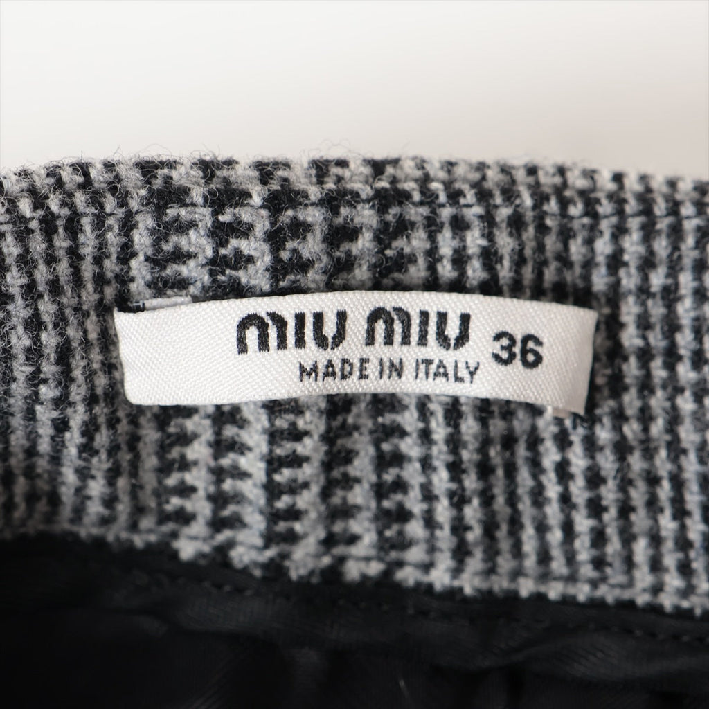 Miu Miu Plaid Rhinestone Wool Skirt Gray