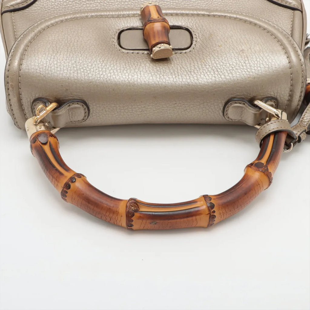 Gucci New Bamboo Leather Handbag Gold