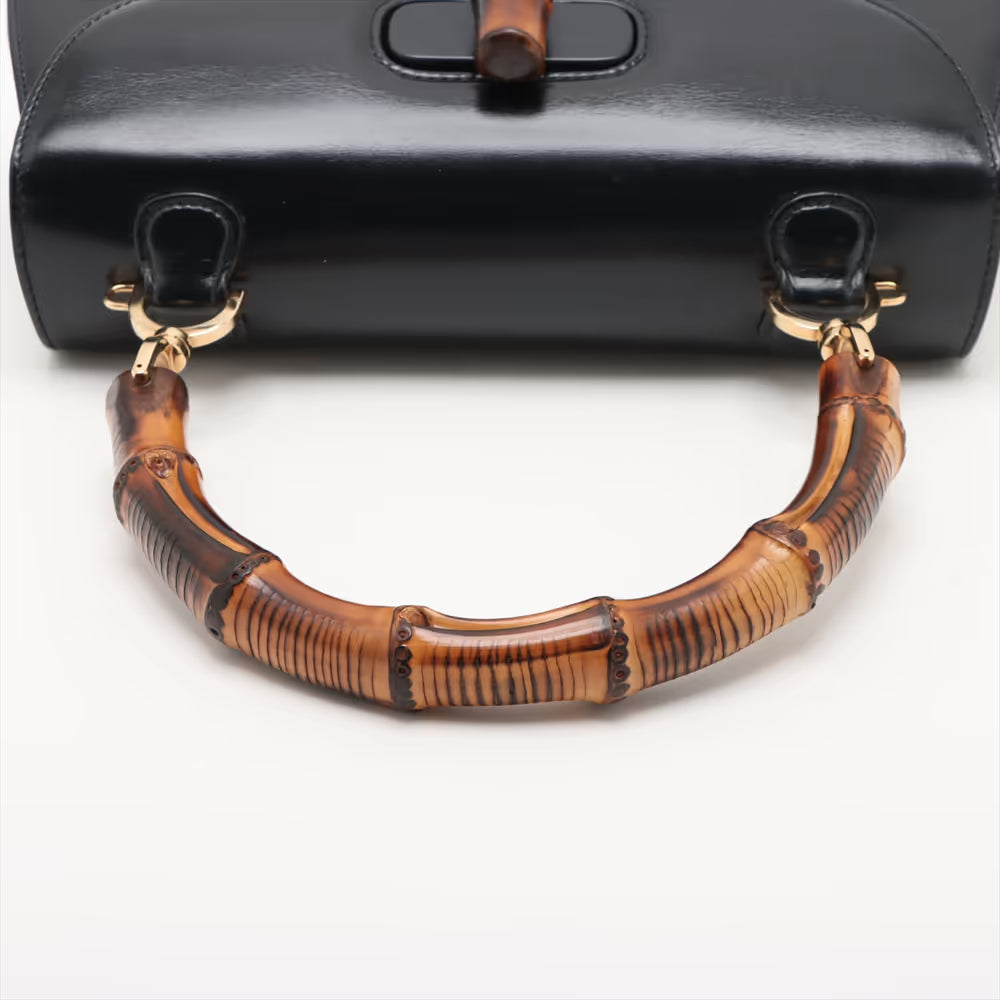 Gucci Bamboo Leather Two-Way Handbag Navy Blue