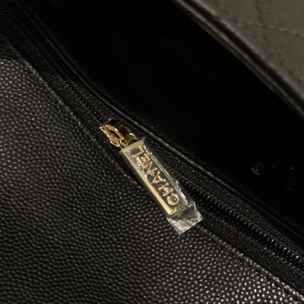 CHANEL CF BLACK CAVIAR LEATHER CLUTCH EVENING BAG WITH GOLD HARDWARE