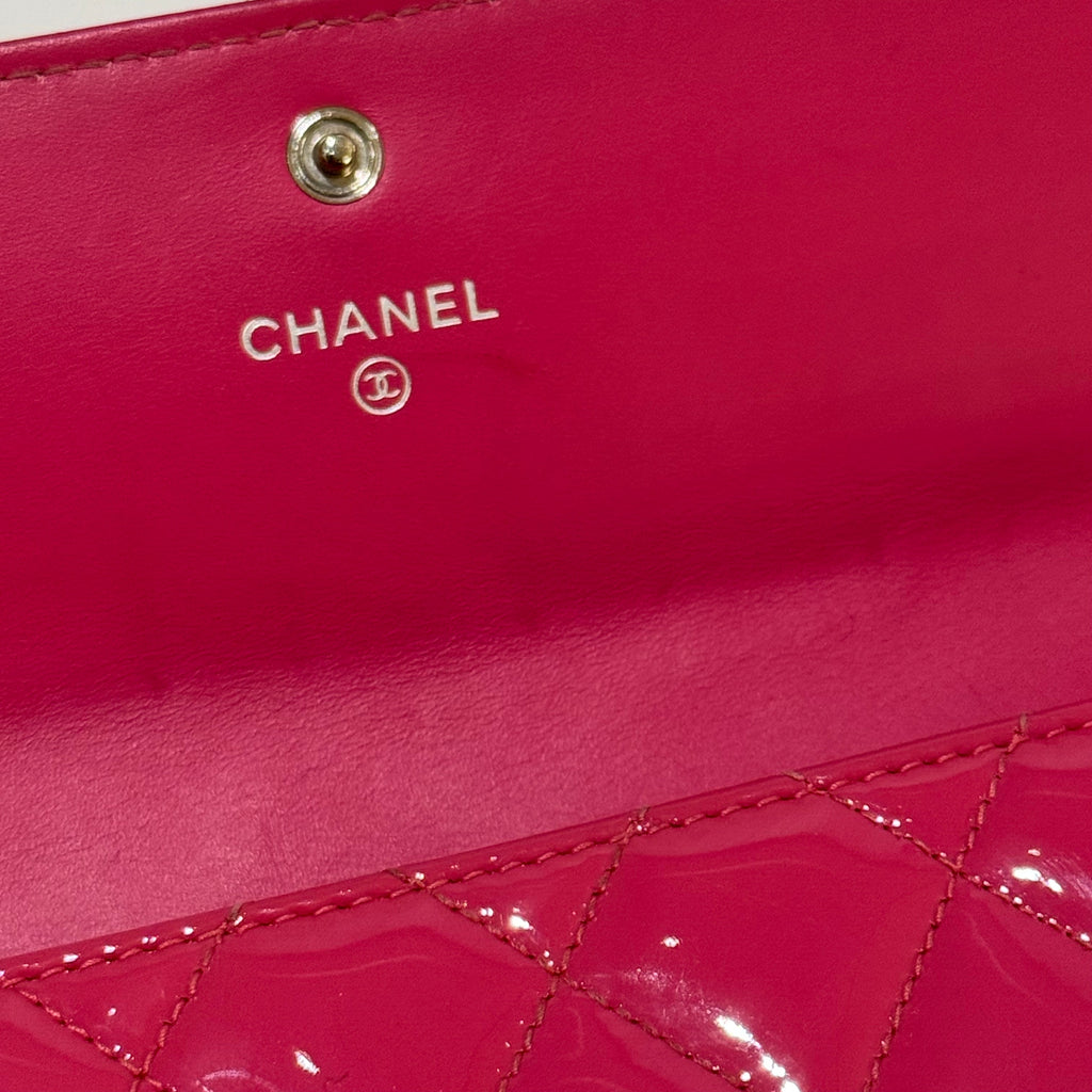 CHANEL LONG WALLET PATENT LEATHER FUCHSIA WITH SILVER HARDWARE