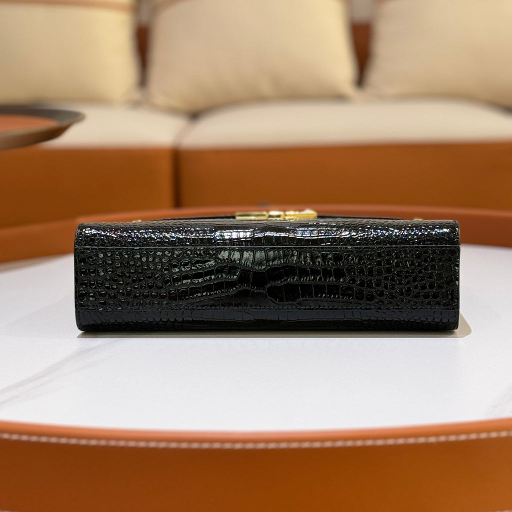 SAINT LAURENT MANHATTAN IN CROCODILE-EMBOSSED SHINY LEATHER BAG