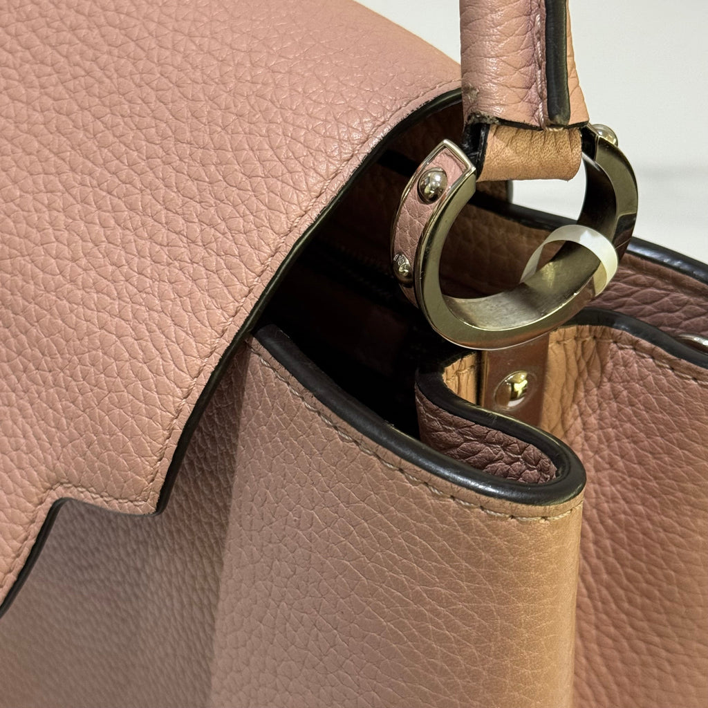 LOUIS VUITTON CAPUCINES MEDIUM PINK LEATHER WITH SILVER HANDLE HARDWARE