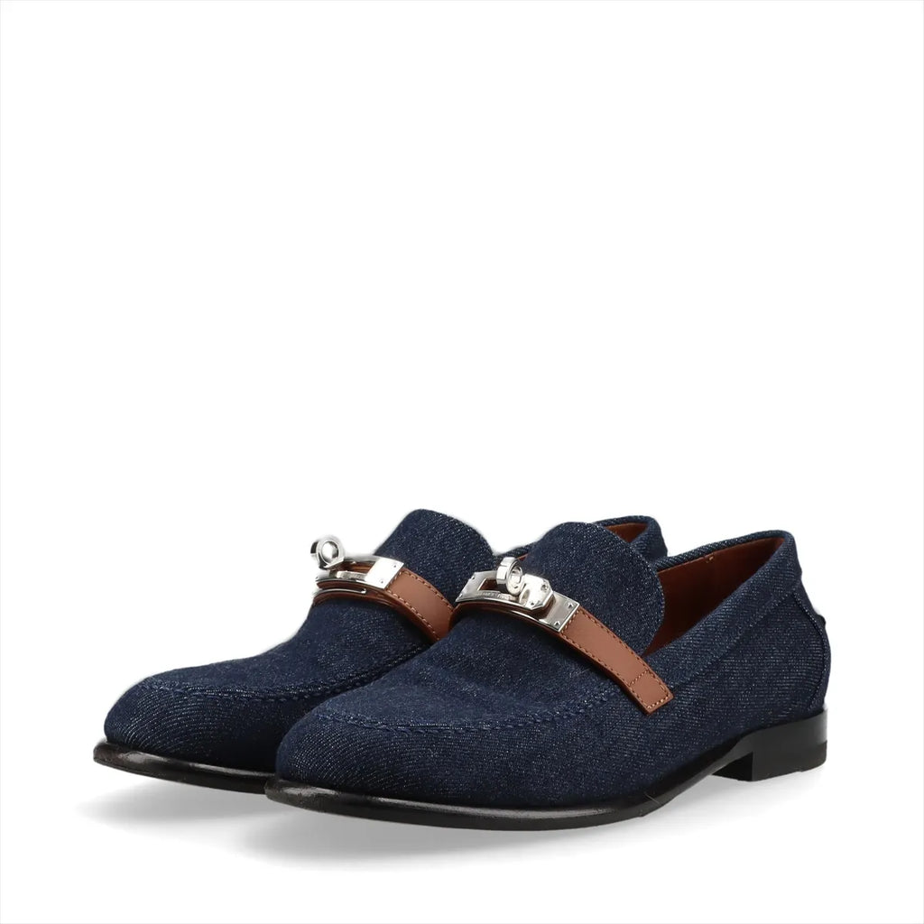Hermès Kelly Denim Leather Loafer Navy x Brown